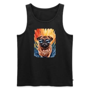 Cooler Mops Mit Sonnenbrille Vor Bunter Kulisse - Männer Premium Bio Tank Top - Schwarz - Vorne - AI Model Male 178 light (178cm)