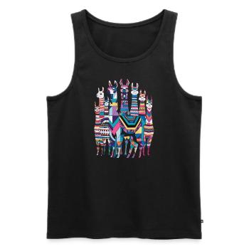 Colorful Llama Pattern Imaginative and Vibrant - Men's Premium Organic Tank Top - black - Front - Michal (187cm)