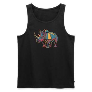 Rhinocéros géométrique coloré - Débardeur bio Premium Homme - noir - Devant - Michal (187cm)