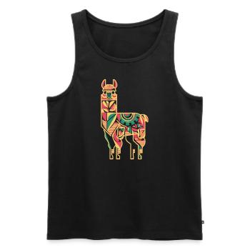 Bunter Lama in Ethno-Muster - Männer Premium Bio Tank Top - Schwarz - Vorne - Michal (187cm)