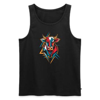 Geometrische Bauernhoftier Grafik Bunte Kuh - Männer Premium Bio Tank Top - Schwarz - Vorne - AI Model Male 178 light (178cm)