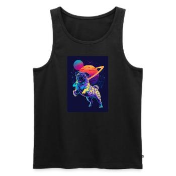Animal Art Planet Fantasy Artwork with Pug in the - Men's Premium Organic Tank Top - black - Front - AI Model Male 178 light (178cm)