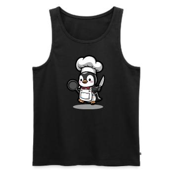 Cooking penguin with pan and knife - Men's Premium Organic Tank Top - black - Front - AI Model Male 178 light (178cm)