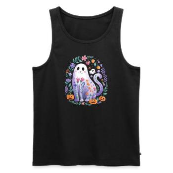 Chat mignon d'Halloween avec des citrouilles et des fleurs - Débardeur bio Premium Homme - noir - Devant - AI Model Male 178 light (178cm)