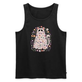 Joli chat fantôme d'Halloween avec des fleurs - Débardeur bio Premium Homme - noir - Devant - AI Model Male 178 light (178cm)