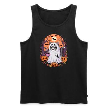 Chat d'Halloween en costume fantôme avec des citrouilles - Débardeur bio Premium Homme - noir - Devant - AI Model Male 178 light (178cm)