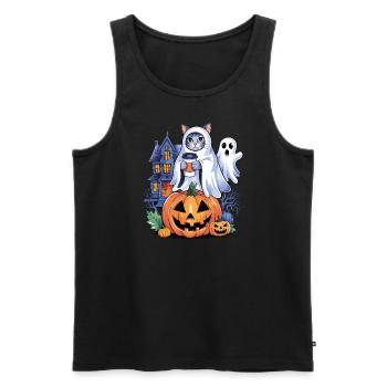 Chat d'Halloween avec citrouille et fantôme - Débardeur bio Premium Homme - noir - Devant - AI Model Male 178 light (178cm)