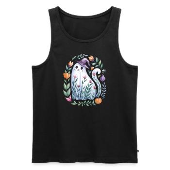 Halloween Geisterkatze Mit Hexenhut Und Blüten - Männer Premium Bio Tank Top - Schwarz - Vorne - AI Model Male 178 light (178cm)