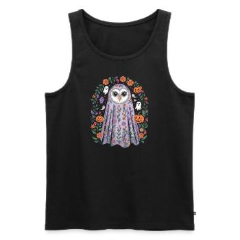 Chouette d'Halloween avec des fleurs et des citrouilles - Débardeur bio Premium Homme - noir - Devant - Michal (187cm)
