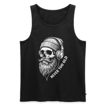Never Too Old – Musik Totenkopf mit Bart Kopfhörer - Männer Premium Bio Tank Top - Schwarz - Vorne - Michal (187cm)
