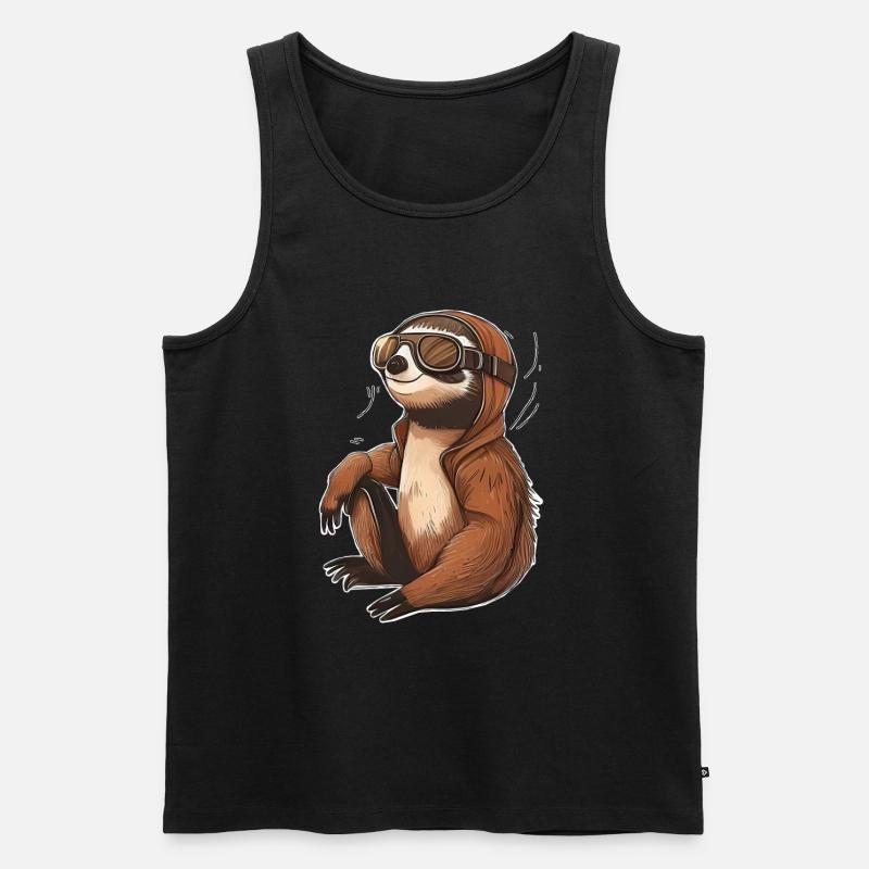 Faultier mit Fliegerbrille - Männer Premium Bio Tank Top - Schwarz