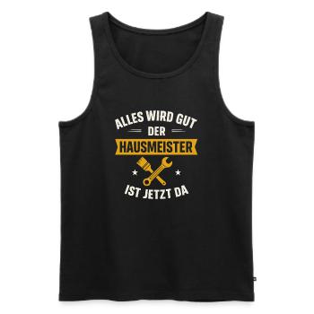 Lustiger Hausmeister Spruch - Männer Premium Bio Tank Top - Schwarz - Vorne - Michal (187cm)