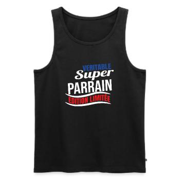 Véritable super Parrain édition limitée baptême - Débardeur bio Premium Homme - noir - Devant - Michal (187cm)