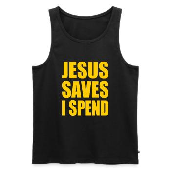 jesus saves i spend - Männer Premium Bio Tank Top - Schwarz - Vorne - AI Model Male 178 light (178cm)