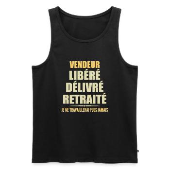 Vendeur célèbre sa retraite avec humour cadeau - Débardeur bio Premium Homme - noir - Devant - Michal (187cm)
