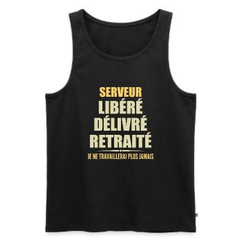 Serveur célèbre sa retraite avec humour cadeau - Débardeur bio Premium Homme - noir - Devant - Michal (187cm)
