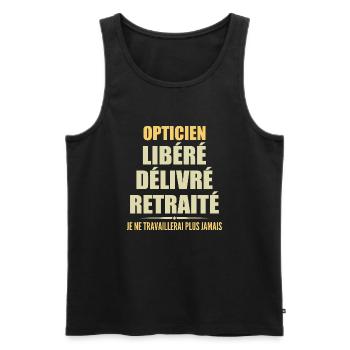 Optician celebrates his retirement with humor gift - Men's Premium Organic Tank Top - black - Front - Michal (187cm)