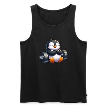 Pinguin mit Hantel Cartoon Relax Süß - Männer Premium Bio Tank Top - Schwarz - Vorne - Michal (187cm)