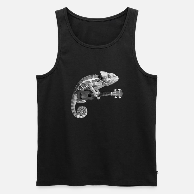 Chamäleon mit Ukulele schwarz weiß - Männer Premium Bio Tank Top - Schwarz