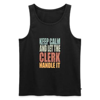 Keep Calm Clerk - Men's Premium Organic Tank Top - black - Front - Michal (187cm)