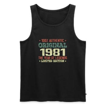 Légende Depuis 1981 Né en 1981 - 43e Anniversaire - Débardeur bio Premium Homme - noir - Devant - Michal (187cm)