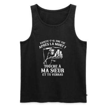 T-shirt Frère et Soeur - Touche à ma Sœur - Débardeur bio Premium Homme - noir - Devant - Michal (187cm)