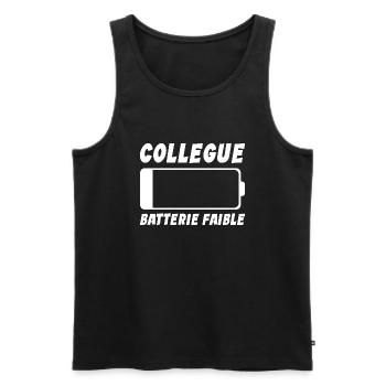 Collègue Fatigué Cadeau Humour Batterie Faible - Débardeur bio Premium Homme - noir - Devant - AI Model Male 178 light (178cm)