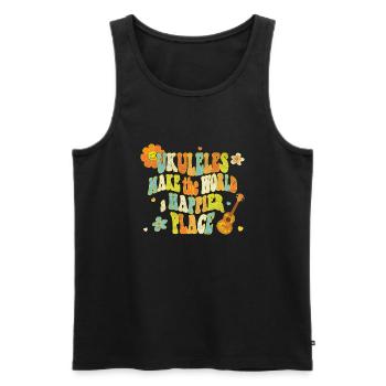 Ukuleles make the world a happier place - Men's Premium Organic Tank Top - black - Front - AI Model Male 178 light (178cm)