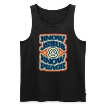 Know Jesus, know peace - 70s style - Men's Premium Organic Tank Top - black - Front - AI Model Male 178 light (178cm)