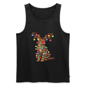 Christmas Toyger Cat In Santa Hat & Xmas Lights - Men's Premium Organic Tank Top - black - Front - Michal (187cm)