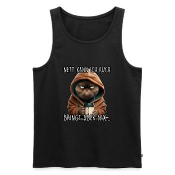 Nett kann ich auch Spruch Morgenmuffel Katze Fun - Männer Premium Bio Tank Top - Schwarz - Vorne - Michal (187cm)