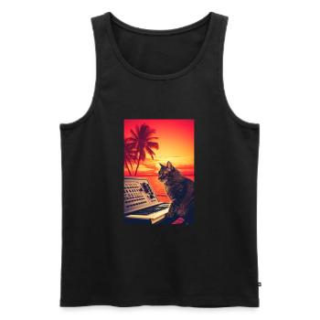 Cat Synthesizer Katze Retro Vintage Studio Gear - Männer Premium Bio Tank Top - Schwarz - Vorne - AI Model Male 178 light (178cm)