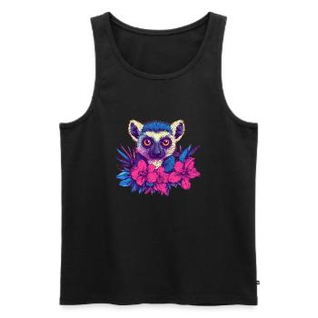 Lemur with tropical flowers - Men's Premium Organic Tank Top - black - Front - Michal (187cm)