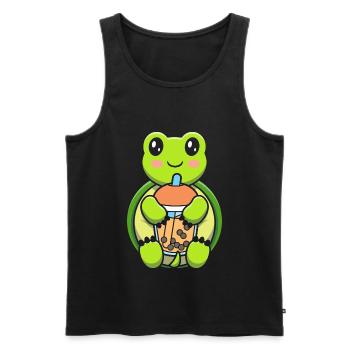 Bubble Milk Tea Turtle Drinking Boba Milk Tea - Men's Premium Organic Tank Top - black - Front - AI Model Male 178 light (178cm)