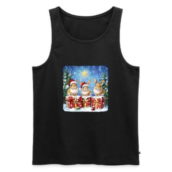 Lustige Weihnachtshasen mit Weihnachtsmannmütze - Männer Premium Bio Tank Top - Schwarz - Vorne - Michal (187cm)