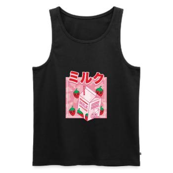 Milk-shake japonais à la fraise kawaii - Débardeur bio Premium Homme - noir - Devant - AI Model Male 178 light (178cm)