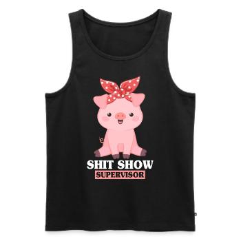 Pig Women Supervisor Funny Chaos Management - Men's Premium Organic Tank Top - black - Front - AI Model Male 178 light (178cm)