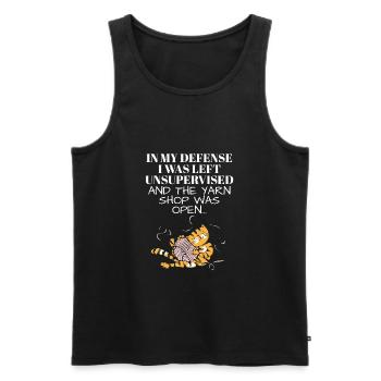 Left Unsupervised and Yarn Shop Open Knitting - Men's Premium Organic Tank Top - black - Front - AI Model Male 178 light (178cm)