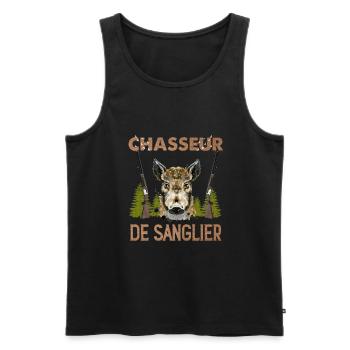 Chasseur De Sanglier Idée Cadeau Gibier - Débardeur bio Premium Homme - noir - Devant - AI Model Male 178 light (178cm)