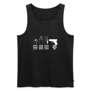 Le pistolet bat tout | Ciseaux, pierre, papier - Débardeur bio Premium Homme - noir - Devant - Michal (187cm)