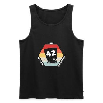 Answer 42 - Men's Premium Organic Tank Top - black - Front - AI Model Male 178 light (178cm)