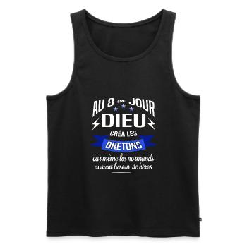 Dieu créa les betons Cadeau humour bretagne - Débardeur bio Premium Homme - noir - Devant - Michal (187cm)