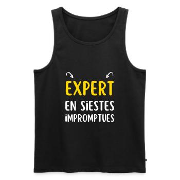 expert en siestes cadeau homme humour - Débardeur bio Premium Homme - noir - Devant - Michal (187cm)