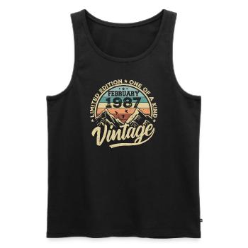 February 1987 Vintage Retro, February 1987 Gift - Men's Premium Organic Tank Top - black - Front - Michal (187cm)