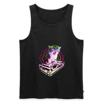 Katze Brille Turntable DJ Disco Club Nachtleben - Männer Premium Bio Tank Top - Schwarz - Vorne - Michal (187cm)