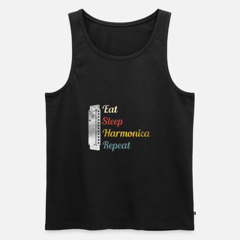 Eat Sleep Harmonica Repeat Mundharmonika - Männer Premium Bio Tank Top - Schwarz