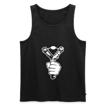 Steinschleuder Schleuder T-Shirt Geschenk - Männer Premium Bio Tank Top - Schwarz - Vorne - AI Model Male 178 light (178cm)