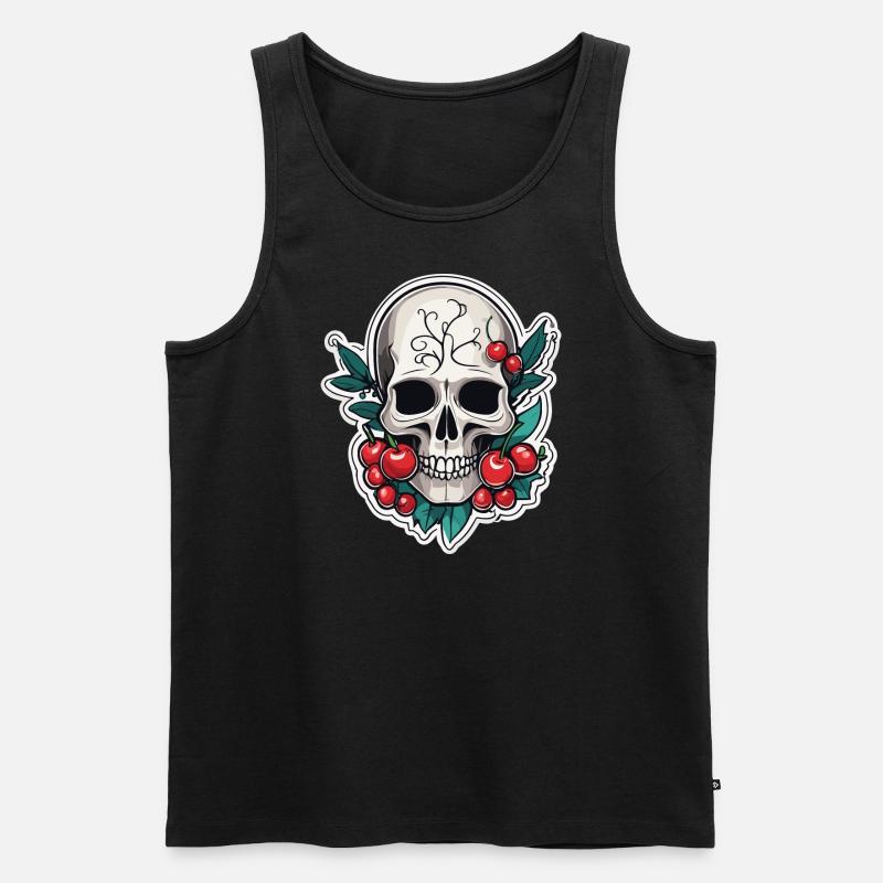 Skull with Cherrys - Männer Premium Bio Tank Top - Schwarz