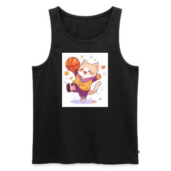 Cat with basketball - Men's Premium Organic Tank Top - black - Front - Michal (187cm)