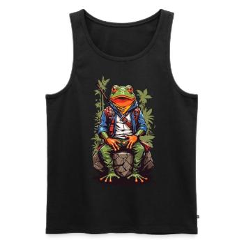 Style artistique de personnage de grenouille d’anime rétro Japon - Débardeur bio Premium Homme - noir - Devant - AI Model Male 178 light (178cm)